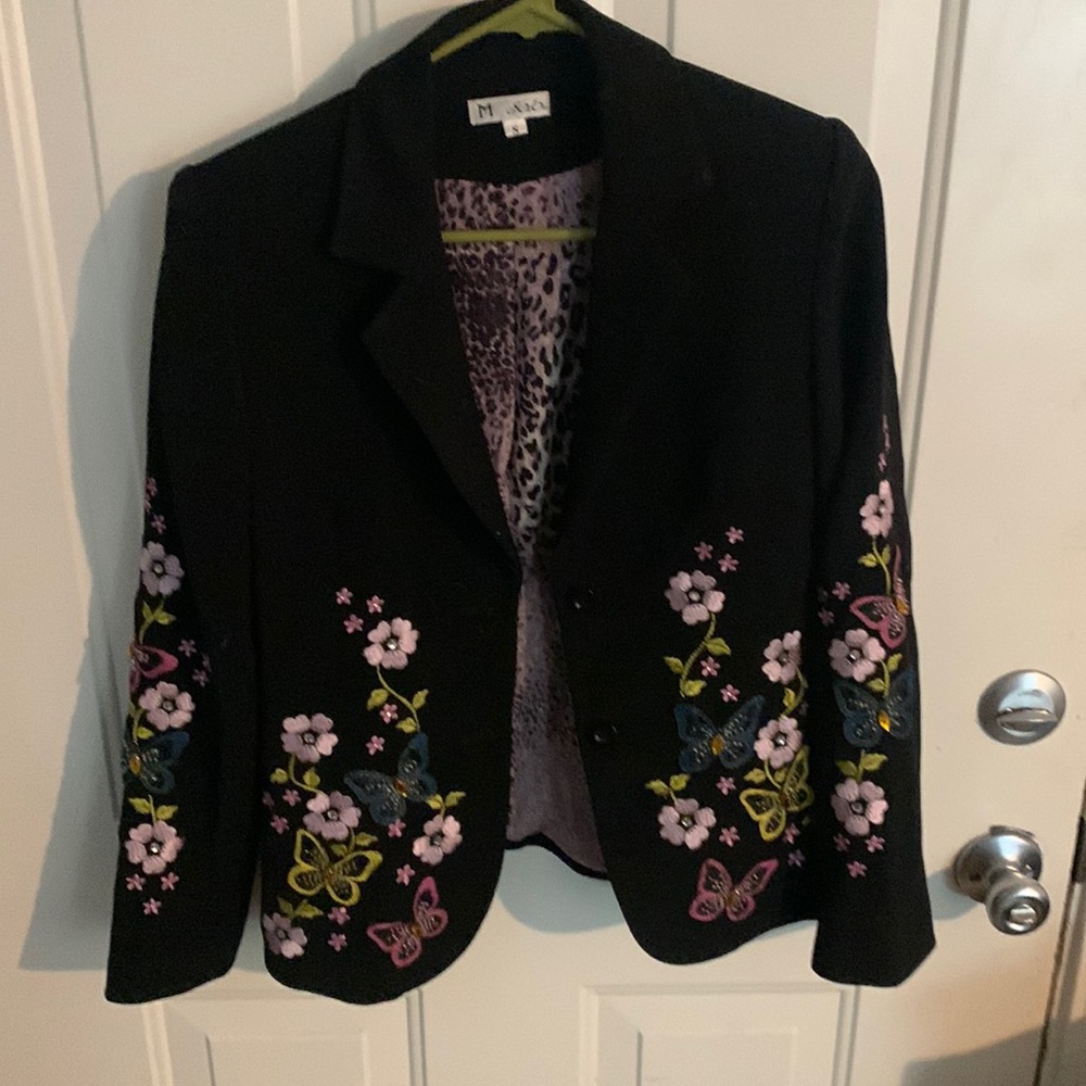 Vintage MK Solo jacket flower and butterfly embroidered pattern.